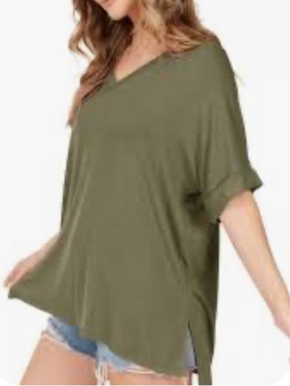 Express Oversized V-Neck Short Sleeve Top - Olive